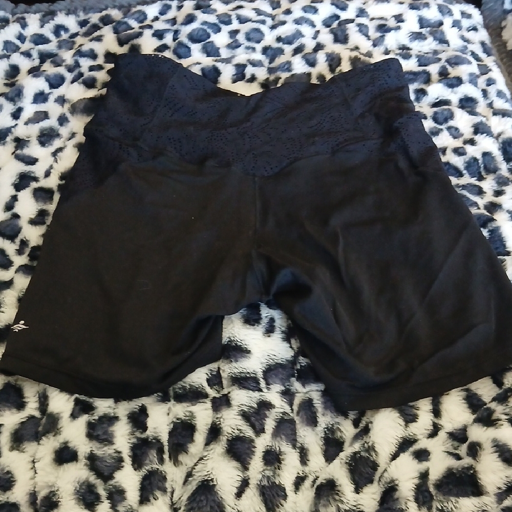 Halara Black High-Waist Lace Trim Athletic Shorts